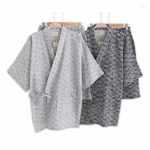 Survento de algodão do sono masculino quimono pijamas sets homens onda de moda mangas curtas roubos de banho japoneses