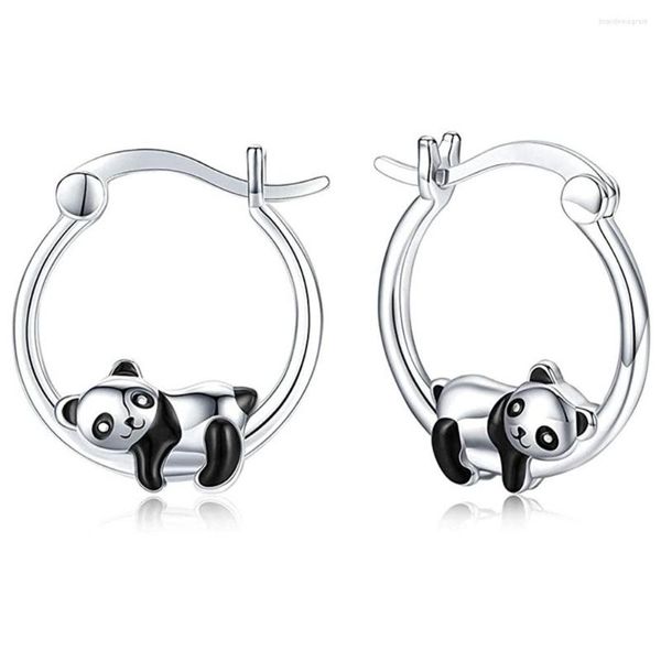 Creolen 2022 Schwarzer Panda für Frauen süße Mädchen Kreis Tier Silber Farbe Mode vielseitig Ohrschmuck Geschenke
