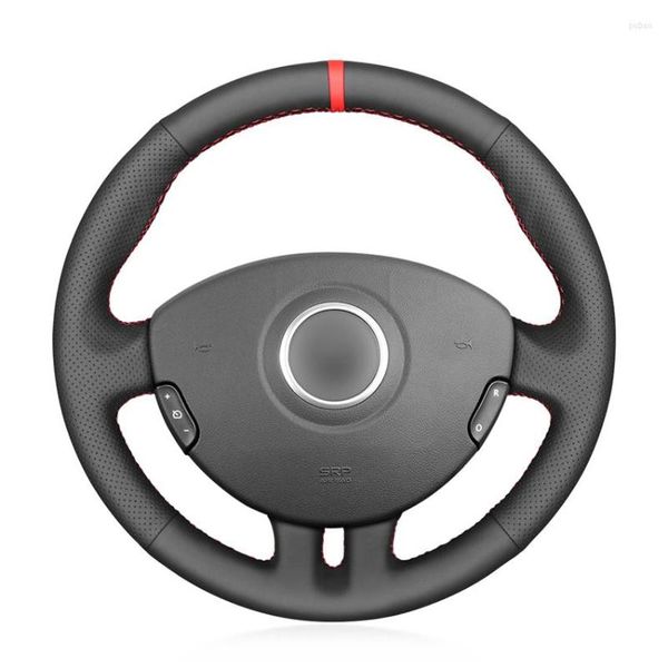Крышка рулевого колеса сшита вручную черную подлинную кожаную красную маркеру для Clio 3 2005 2006 2007 2009 2009-2012