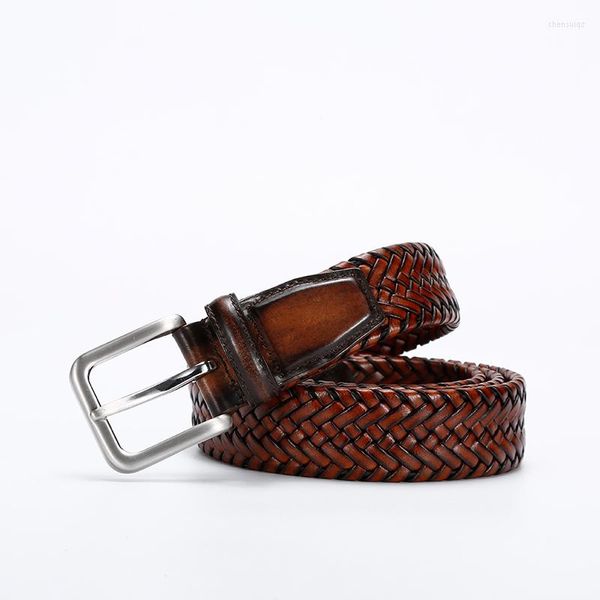 Gürtel Stil Gürtel Männer Echtes Leder Mode Luxus Rindsleder Casual Business Weben Nichtporöse Pin Schnalle Strap Fancy Cowboy Jeans