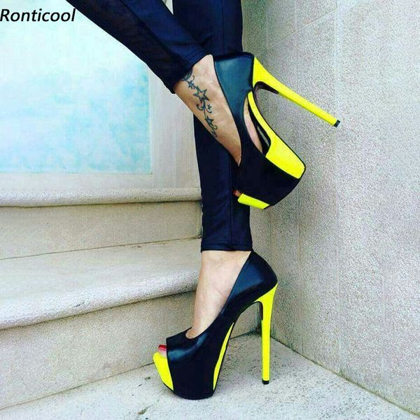 Ronticool Neue Mode Frauen Plattform Pumpen Stiletto Heels Peep Toe Wunderschöne Gelb Party Schuhe UNS Plus Größe 5-20