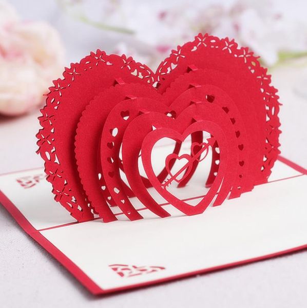 Tebrik Kartları Sevgililer Günü Hediye Kalp 3d Pop Up tebrik kartı kartpostal eşleştirme zarf lazer kesim el yapımı doğum günü sn491