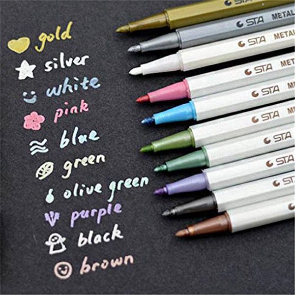 PCs/lote Sta Metallic Colored Ink Water Galk Pen para Scrapbook PO Desenho de Desenho Aquarela Marcador de Gel Paisia
