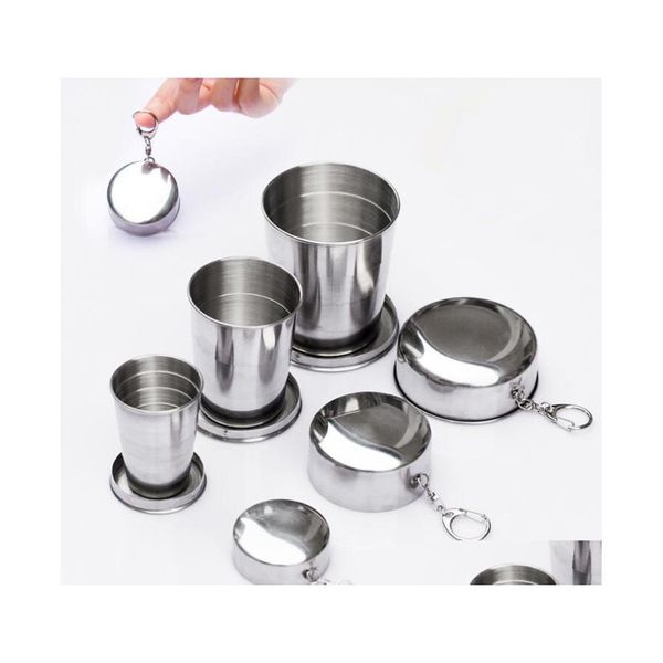 Outros drinques dobráveis ​​copos canecas de aço inoxidável portátil Cam de viagem ao ar livre dobra colapsível caneca metal telescópica lxl341 d otoc4