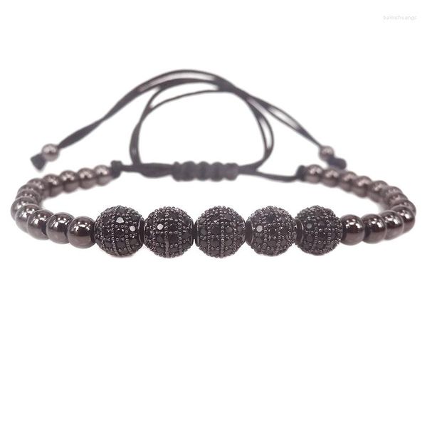 Bracciale alla moda con filo da 6 mm pistola nera con pavé di perline CZ braccialetti intrecciati per uomo donna gioielli regalo