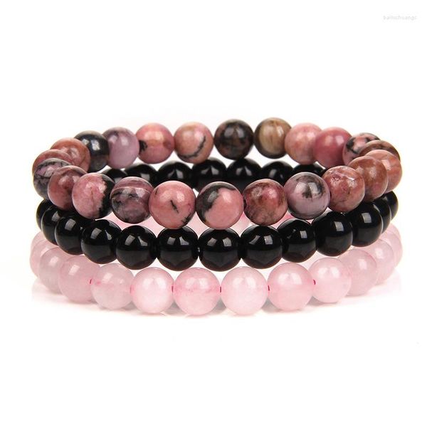 Filo di pizzo nero naturale rodonite pietra braccialetto di perline onice quarzo rosa perline braccialetti regalo di gioielli Commercio all'ingrosso