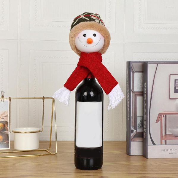 Decorações de Natal Capa de garrafa de vinho Adorável Santa Snowman Head Topper Creative Xmas Festy Decoration Sale