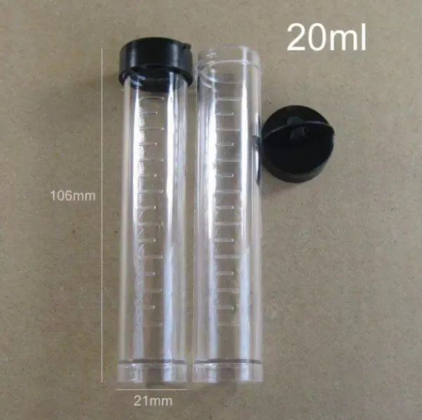 50pcs lote 20ml Clear Passic Test Tube Bottle with Cap 21mm 106mm PP Jewelry Nail Art Bads Contêiner de armazenamento frascos