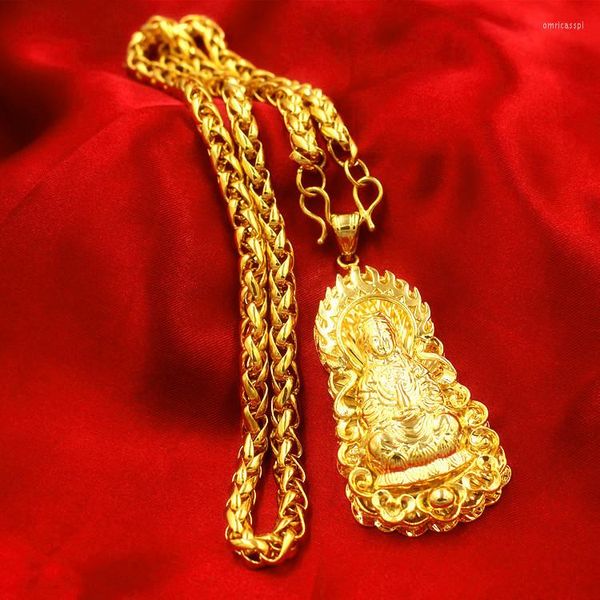 Collane con ciondolo Catene lunghe esagerate Collana larga placcata oro 24K per gioielli da uomo Grande Buddha Catena del drago cinese1799