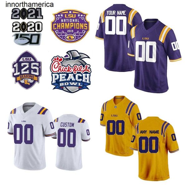 Custom NCAA College LSU Tigers Purple Football Jerseys Burrow Jefferson Chase