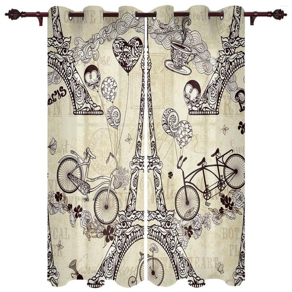 Cortina Eiffel Tower Bicycle Retro BalloonWindow Cortinas para sala de estar Decoração de casa de luxo de luxo Decoração de valance cozinha