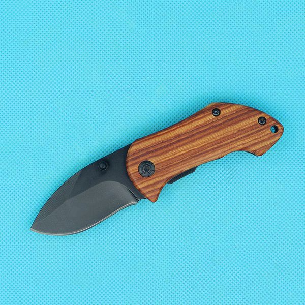 Offerta speciale Coltello a lama pieghevole DA33 Small Survival 440C Lama nera Drop Point Manico in acciaio per legno con coltelli per attrezzi da trekking con clip posteriore