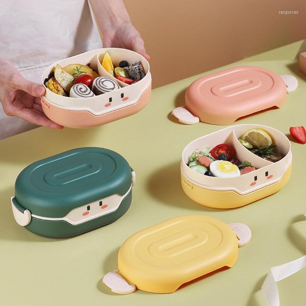 Conjuntos de Louça 780ml Bonito Bento Lancheira Embalada Kawaii Para Crianças Escolares Estilo Japonês Armazenamento Recipiente De Cozinha De Plástico
