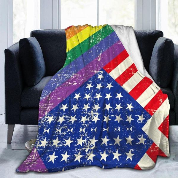 Coperte Morbida e calda coperta in pile USA e Gay Grunge Flag Divano invernale Copriletto in flanella leggera e sottile a lavaggio meccanico di 3 dimensioni