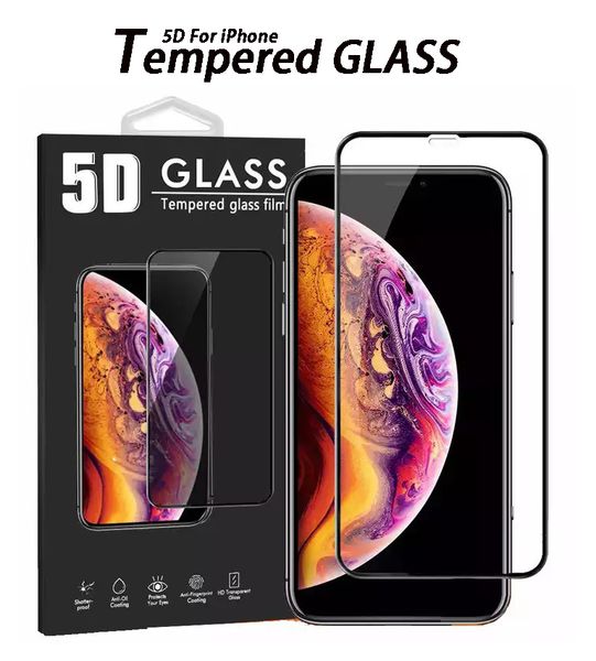 Protetor de tela de capa completa 5D para iPhone 14 Plus Pro Max 7 8 Plus XR XS 11 13 Mini Samsung 9H Filme de vidro temperado com pacote de varejo