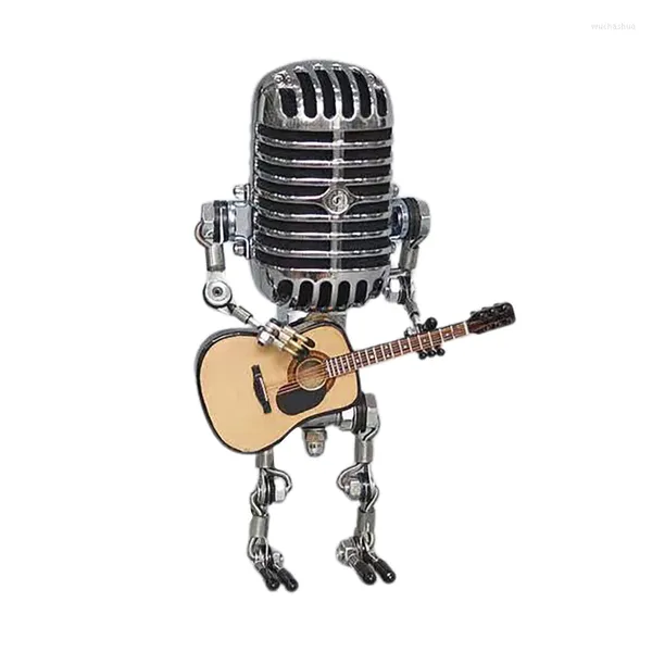 Lampade da tavolo Microfono vintage Robot Dimmer Lampada Metallo con mini chitarra Ornamenti creativi in ferro regolabile Regalo Luz B