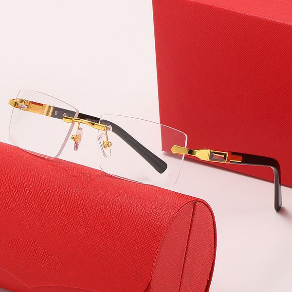 Klassische Herren-Sonnenbrille für Damen, Sonnenbrille, Sonnenbrille, Damen-Designer, silber-goldenes Metall, randlose Büffelhorn-Brille mit Etui, luxuriöse Lünetten-Sonnenbrille