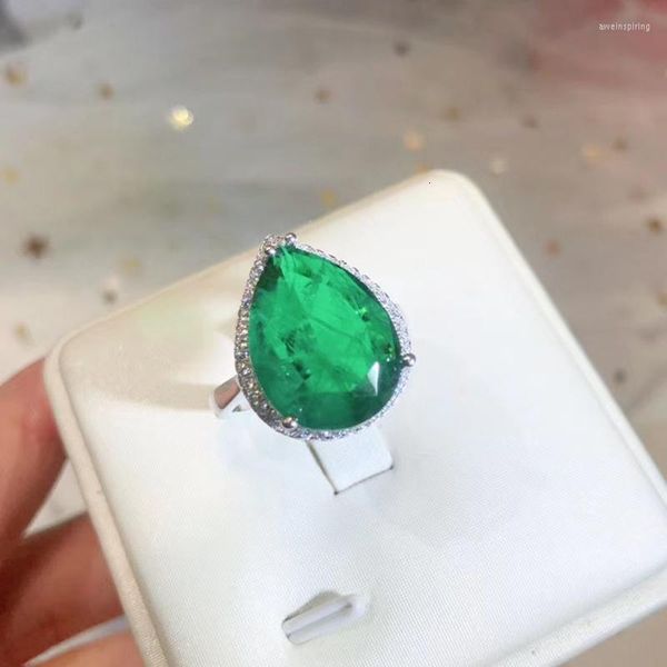 Ringos de cluster Qualidade 925 Sterling Silver Wedding Green Natural Stone Party Fashion Wild Noble Ring Jewelry feminino grande