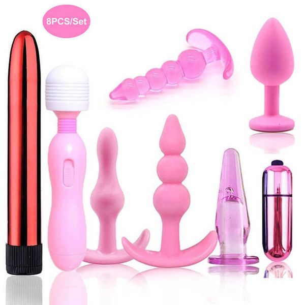 Toy de sexo de vibrador 8pcs para mulheres algemas sess￵es de sess￣o anal plug plug feminina acess￳rios er￳ticos sexulaes brinquedos adultos 18 2JV4 i694