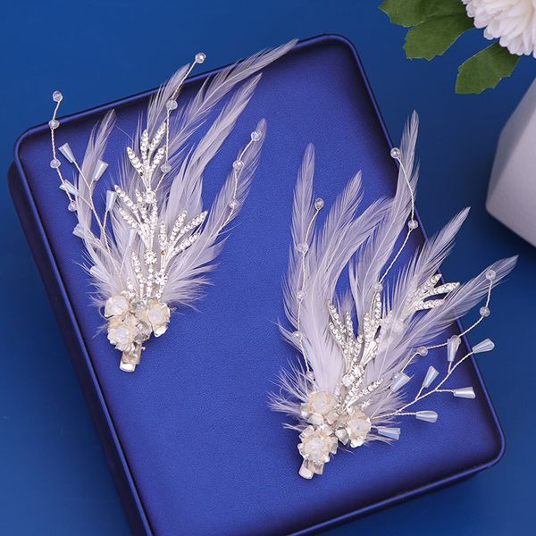 Fermaglio per capelli con piume Accessori per capelli da sposa Clip per capelli Gioielli Decorazione di piume Copricapo da sposa