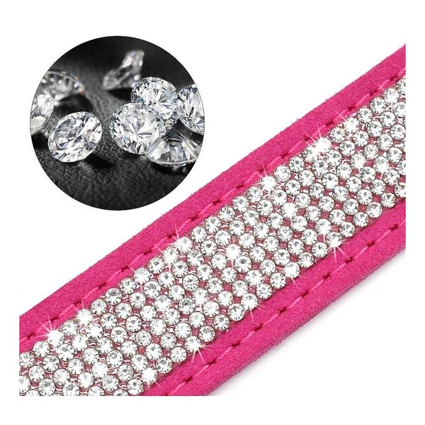 Collari per cani Guinzagli Collare in pelle scamosciata Cani con strass Gatto Id personalizzato personalizzato per cuccioli di piccola taglia media Rosa Blu Nero Otz1H