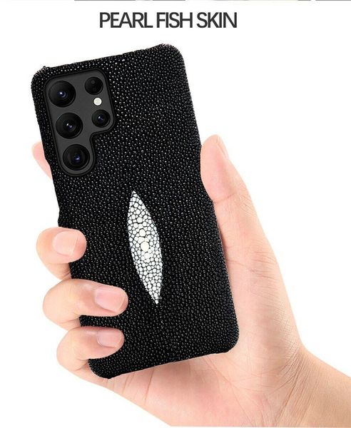 Echte Rochenlederhülle für Samsung S23 Ultra S22 S21 Pear Fish Skin Armor Cover