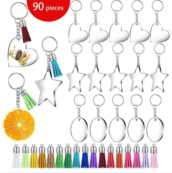 30 sets/90PCS rimuovono la catena chiave del cuore rotondo della stella stabilita di cuoio acrilica di Keychain di favore di partito della nappa Commercio all'ingrosso