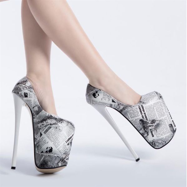 Moda tacchi altissimi 22 cm con plateau Scarpe da donna Sexy scarpe a punta stampate PU Novità Pompe femminili 34--47275Y