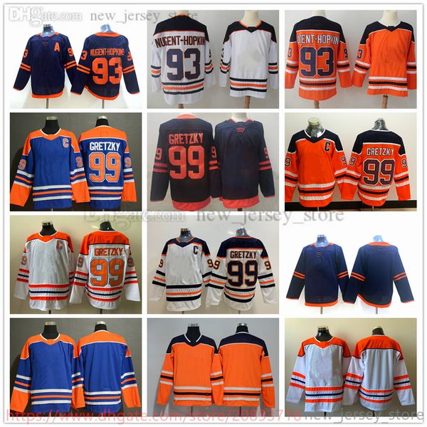 Movie College Hockey Indossa maglie cucite 99WayneGretzky 93 RyanNugent-Hopkins Uomini giovani Donne Reverse retro Blank Nero Bianco Arancione Blu Jersey