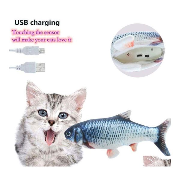 Cat Toys USB Charger Toy Fish Interactive Electric Swppy Realistic Pet Cats Chew Supply Supplies Drop Доставка Домашний сад OTU1R