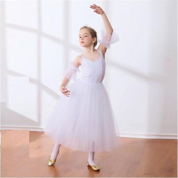 Abbigliamento da palcoscenico Gonna per balletto lirico per bambini Ragazze per bambini Abito da ballo in vita impero Costumi da ballerina bianca Vestito da ballerino con cerniera posteriore