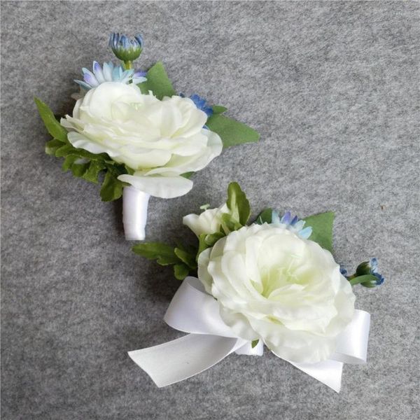 Dekorative Blumen WeddingBobDIY Künstliche Blume Braut Handgelenk Corsagen Bräutigam Boutonniere Hochzeit Braut Hand Home Party Anzug Dekoration