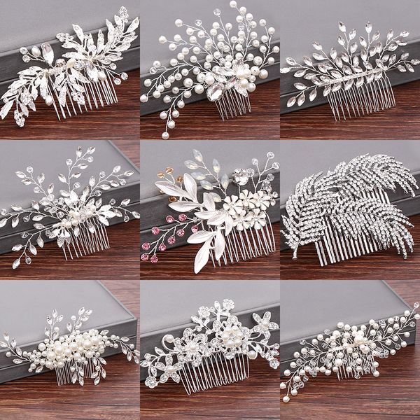 Hochzeit Haarkämme Braut Haarschmuck für Frauen Haarschmuck Silber Farbe Perle Strass Kopfschmuck Damen Accessoires