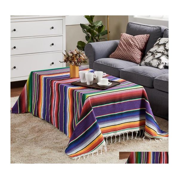 Tischdecke im Boho-Ethno-Stil, Stranddecke, Handtuch, Quasten, Überwurf, Teppich, mexikanische Decken, Picknick, handgefertigt, gestreift, Tischdecke, Tropfenlieferung, Otukr