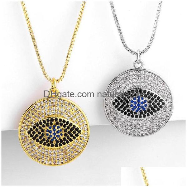 Collane con ciondolo Collana blu malocchio Collana di design rotondo Gioielli ghiacciati Diamante di cristallo Sier Placcato oro Zircone Girocollo Donna Birthd Dhrxe