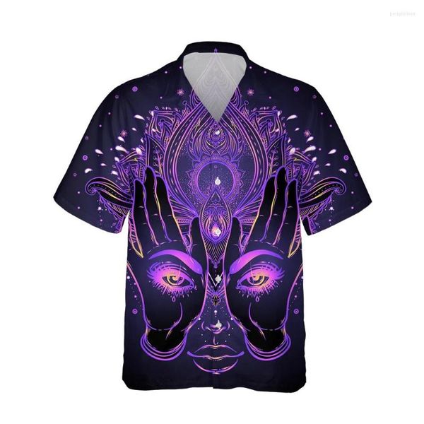 Camisas casuais masculinas 3D Magic Hand Evil Hawaiian Men Men Shorve Manga Caso Vintage Caraon de terror para tops soltos