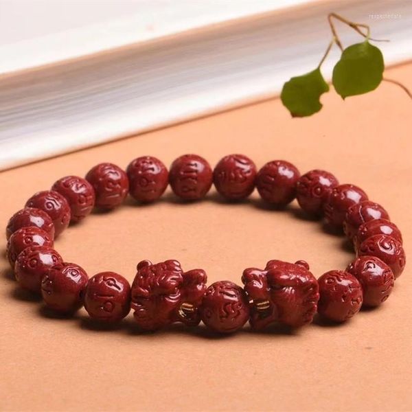 Strand Natural Purple Cinnabar Bracelets Lucky Tiger Head High Content 8 mm 10 Charm Women Bracelet Bangle Jewel Dropship