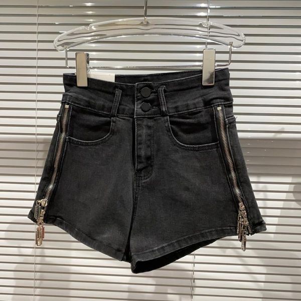 Damen Jeans Damen Sommer Denim Shorts Punk Side Reißverschluss Design Vintage Wash Mini Straße Streetwear weibliche Push up sexy Jeans