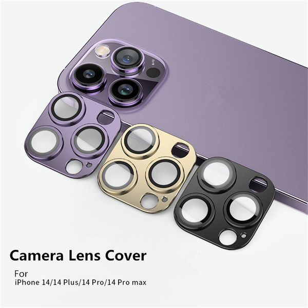 Casos de capa protetora de lente de câmera de luxo Metal Ring Back Camers Capa de filme de vidro temperado para Apple iPhone 14 Plus Pro Max Protetores de tela de telefone celular