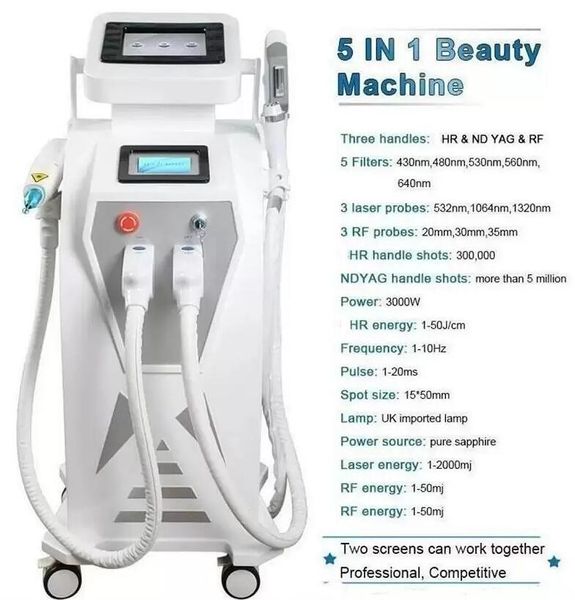 Uso clinico Laser multifunzione IPL macchina per la rimozione del tatuaggio pigmento vascolare terapia dell'acne laser 5 filtri OPT tatuaggio/acne/pigmento/rughe/rimozione peli vascolari