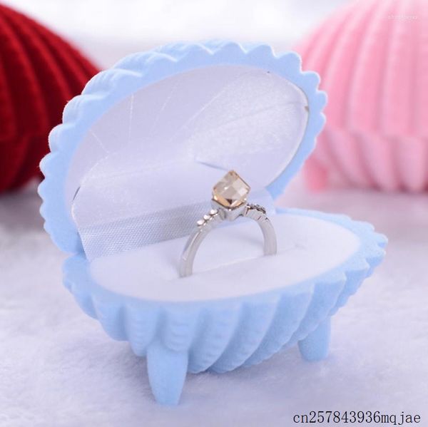 Confezione regalo 50 pezzi Scatola per anelli a forma di conchiglia Scatole per esposizione in velluto Portagioielli Fidanzamento per orecchini Collana Bracciale