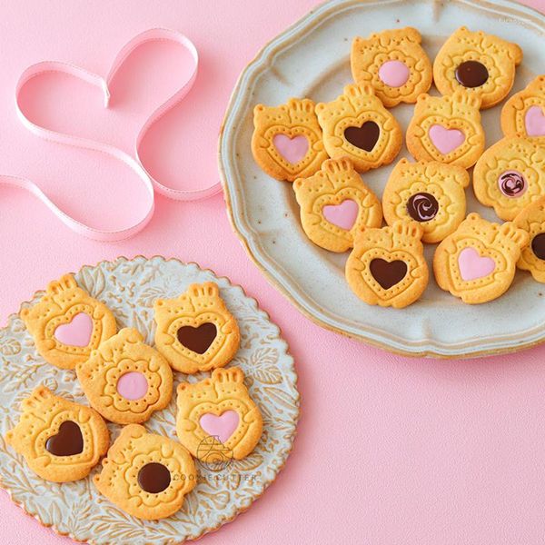 Backformen 2 teile/satz Valentinstag Cookie Cutter Bär Sandwich Keks Form Liebe Herz 3D Hause DIY Geschenk Werkzeuge
