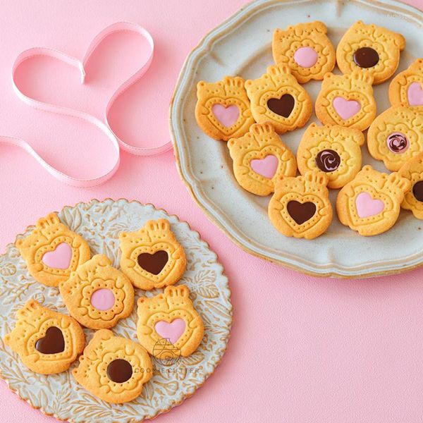 Stampi da forno 2 pezzi / set Taglierina per biscotti di San Valentino Orso Panino Stampo per biscotti Cuore d'amore Strumenti regalo fai da te per la casa 3D