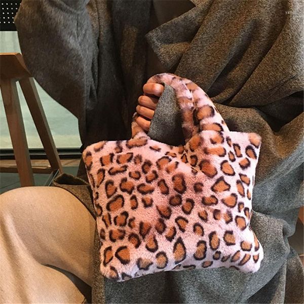 Borse da sera Borse da donna Borsa a tracolla leopardata in pelliccia 2022 Borsa invernale casual rosa grigia fatta a mano con catena in peluche