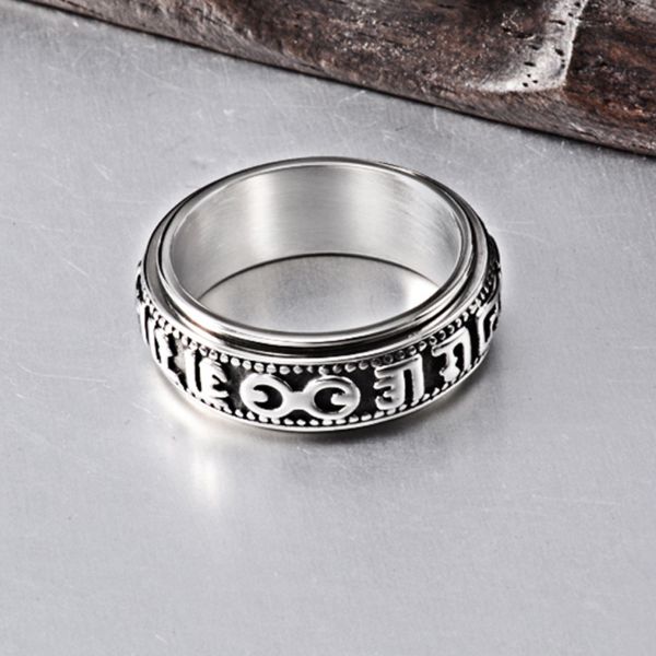 Antiker Buchstabe-Edelstahl-Sechs-Zeichen-Ring-Band, drehbarer Ring für Männer und Frauen, modischer edler Schmuck