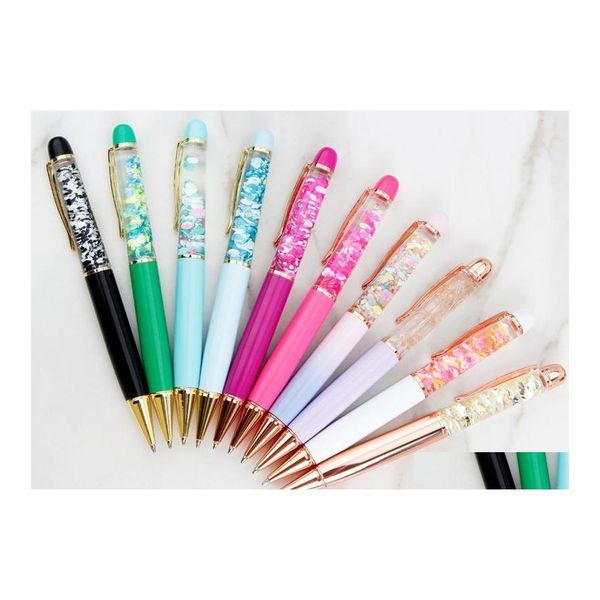 Ballpoint Pens Creative Flow Flow Dry Flower Sequin Metal Pen Liquid Ploating Writing Suppors Adverting Signature HomeFavor DH7IX DH7IX