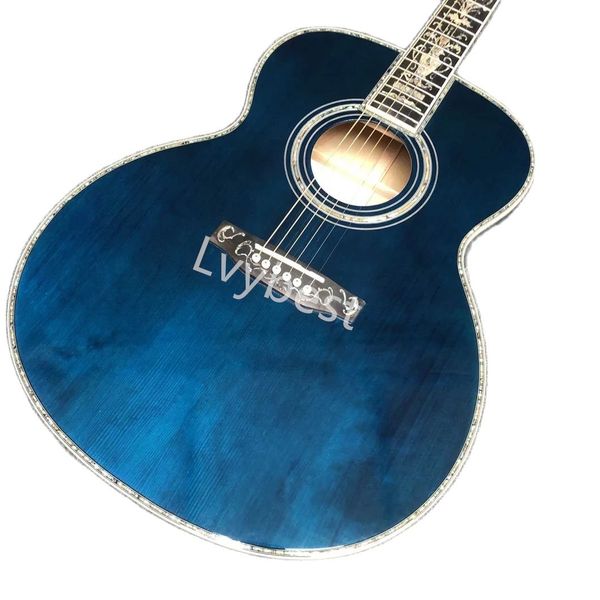 Lvybest chitarra elettrica personalizzata acero trapuntato flocculante acqua torbida increspatura legno di acero blu acustica