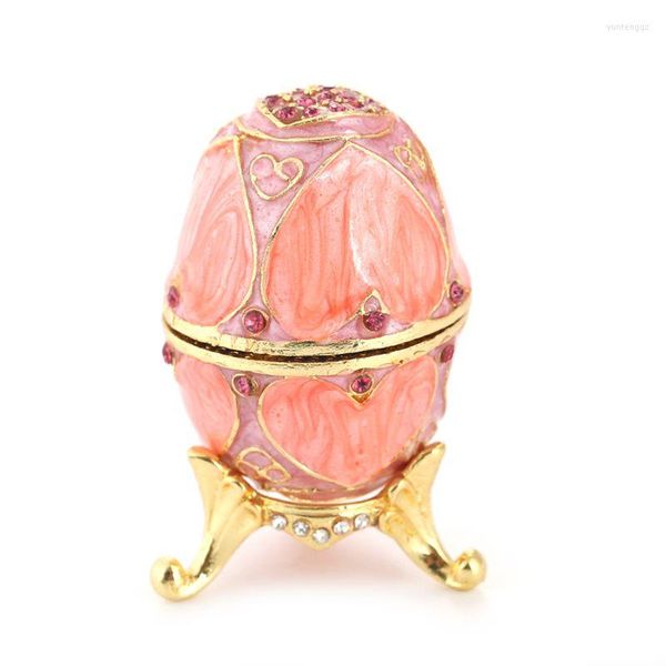 Sacchetti per gioielli Pink Faberge-Egg Scatola portagioie dipinta a mano Regalo per decorazioni per la casa di Pasqua