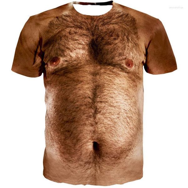 Camisetas masculinas Sonspee Moda 3D Camiseta engraçada Cabelo do peito Músulo