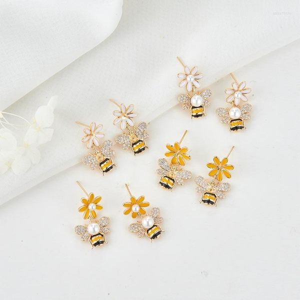 Ohrstecker 10 Paare/los Biene Blume Für Frauen Trendy Schmuck Mode Kupfer Vergoldet Zirkonia Einfache Und Elegante DIY Acc